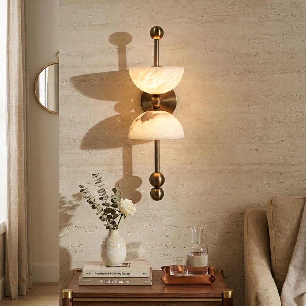 Dual Wall Sconce in alabaster for Hallway by AUVIELIGHT