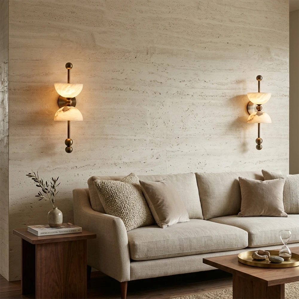 Dual Wall Sconce in alabaster for Hallway by AUVIELIGHT