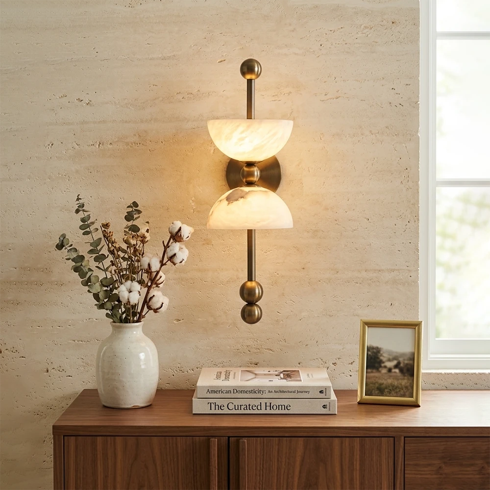 Dual Wall Sconce in alabaster for Hallway by AUVIELIGHT