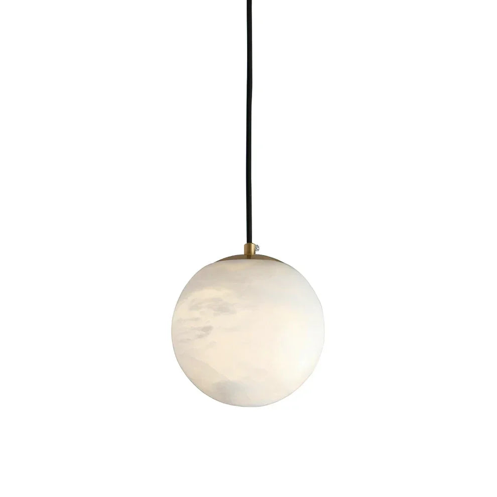 Globe Pendant Light in alabaster for Kitchen Island by AUVIELIGHT, D 12cm x H 12cm / ∅ 4.7″ x H 4.7″ / White / Hanging wire