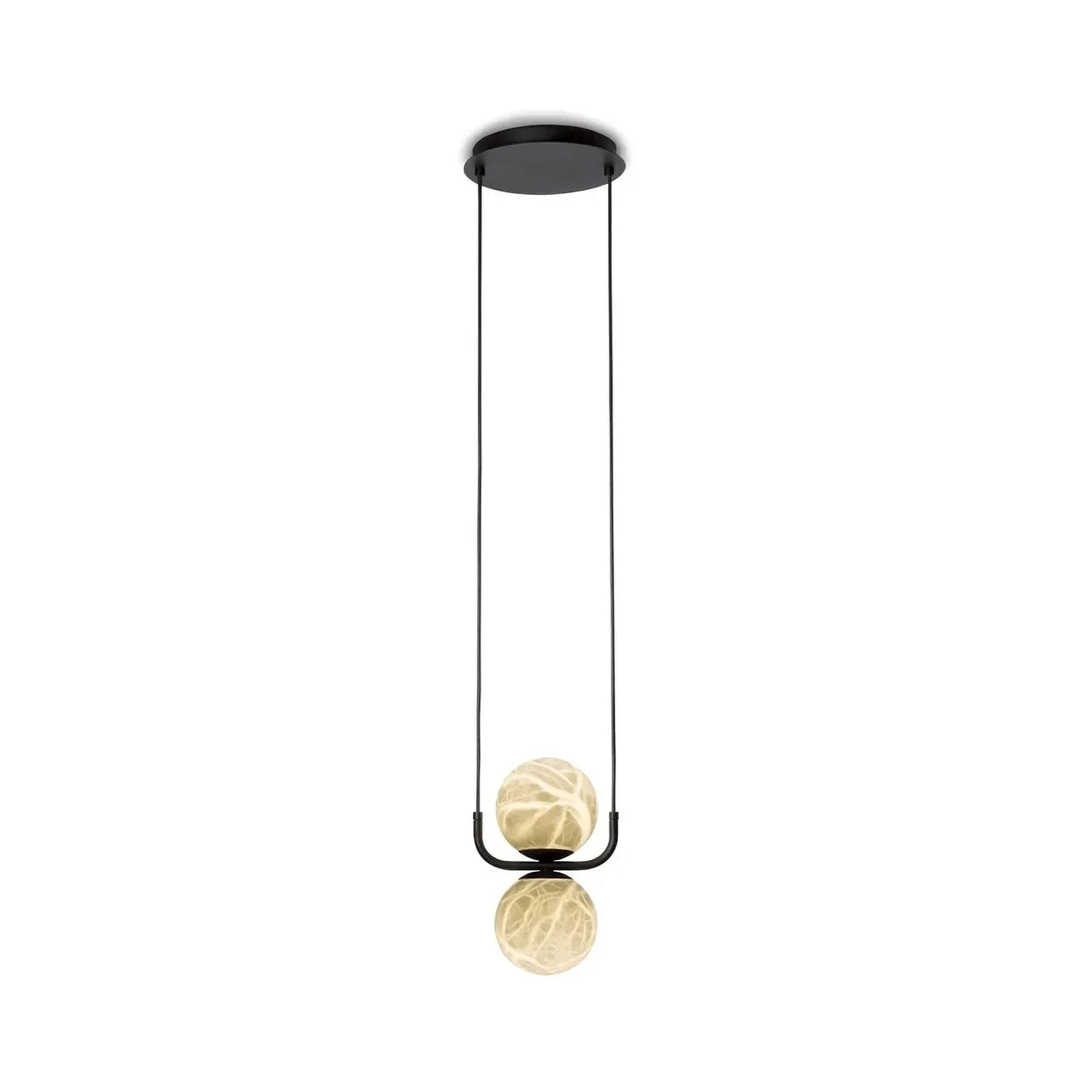U-Bracket Globe Pendant Light in alabaster for Kitchen Island by AUVIELIGHT, 2 heads Dia 18cm x H 180cm / Dia 7″ x H 70.9″ / Black & White