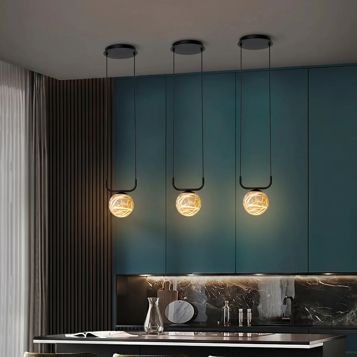 U-Bracket Globe Pendant Light in alabaster for Kitchen Island by AUVIELIGHT
