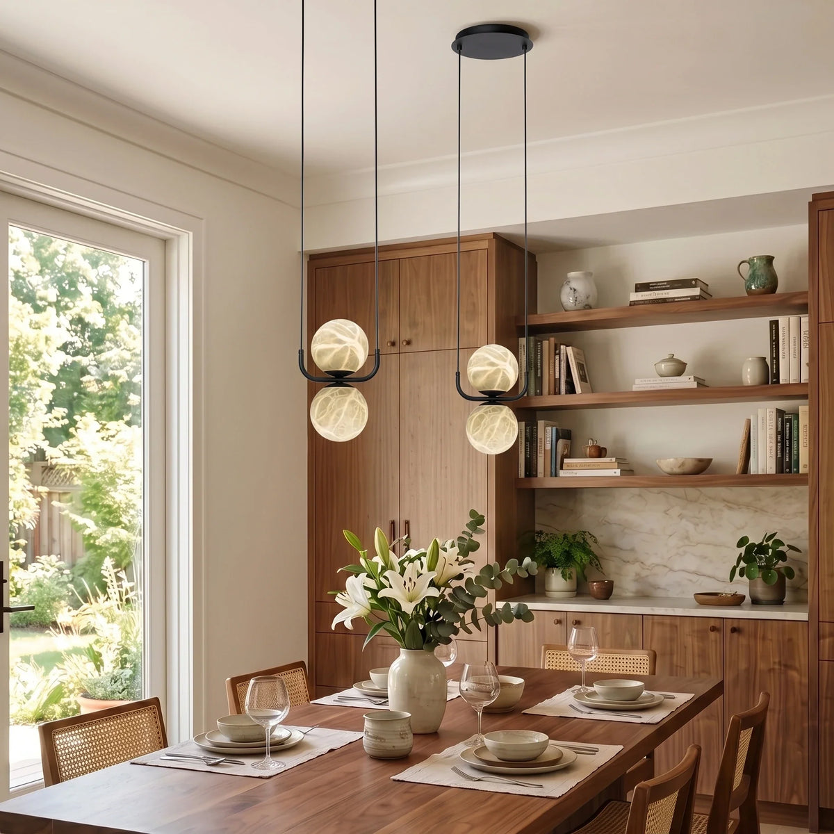U-Bracket Globe Pendant Light in alabaster for Kitchen Island by AUVIELIGHT