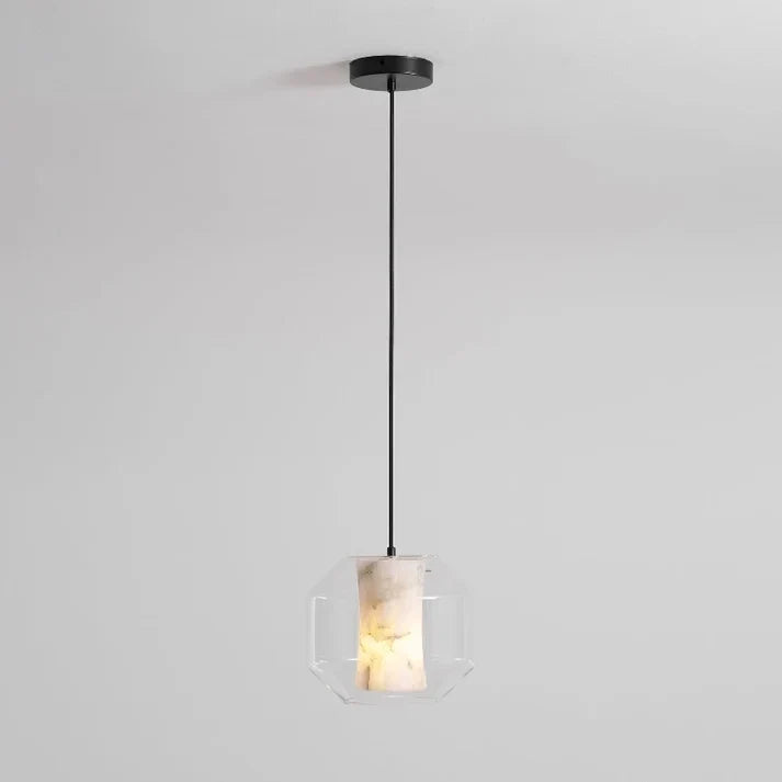 Inner Core Pendant Light in alabaster for Kitchen Island by AUVIELIGHT, D 25cm x H 20cm / ∅ 9.8″ x H 7.9″ / Clear＆White
