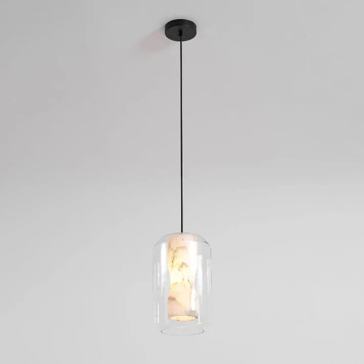 Inner Core Pendant Light in alabaster for Kitchen Island by AUVIELIGHT, D 20cm x H 33cm / ∅ 7.9″ x H 13″ / Clear＆White