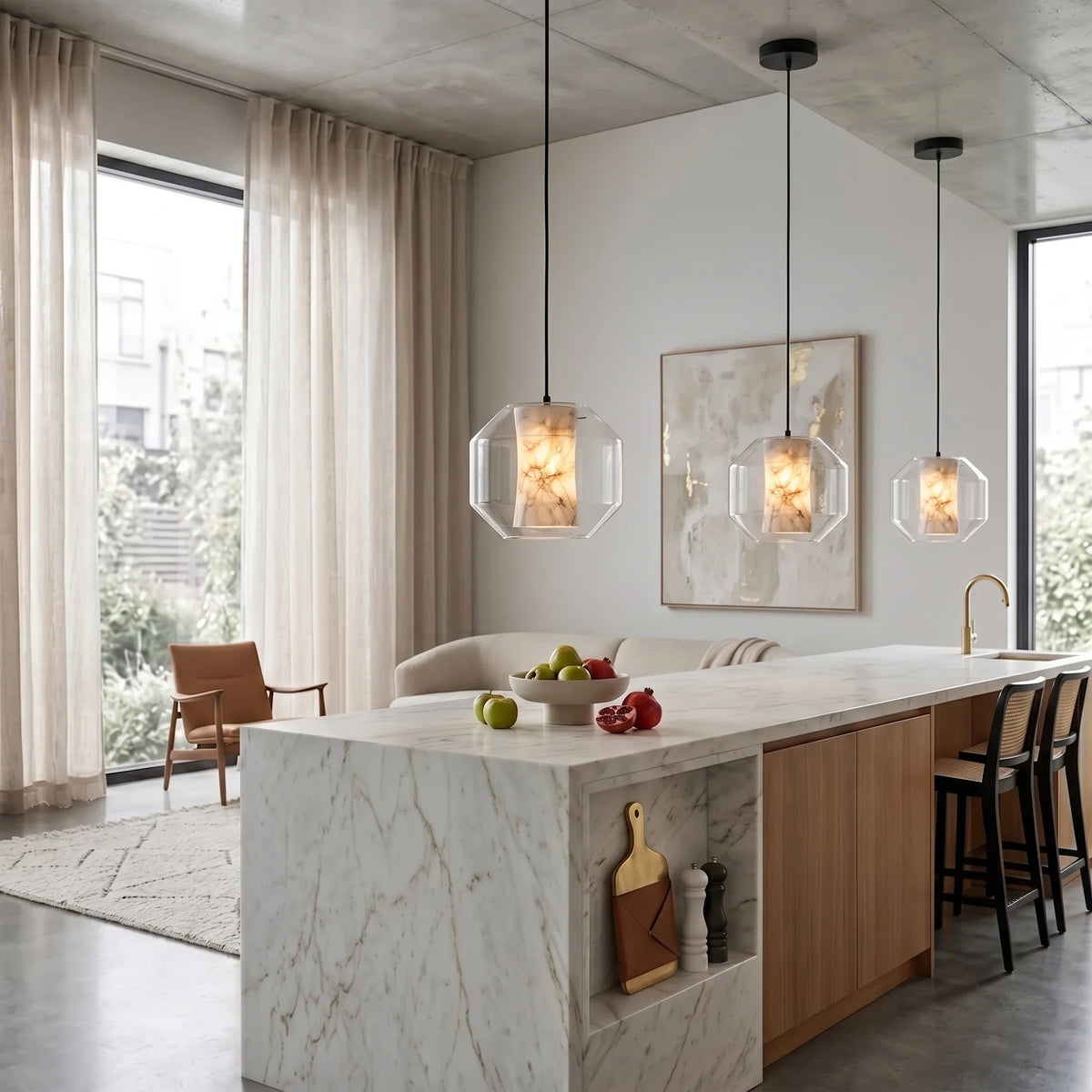 Inner Core Pendant Light in alabaster for Kitchen Island by AUVIELIGHT