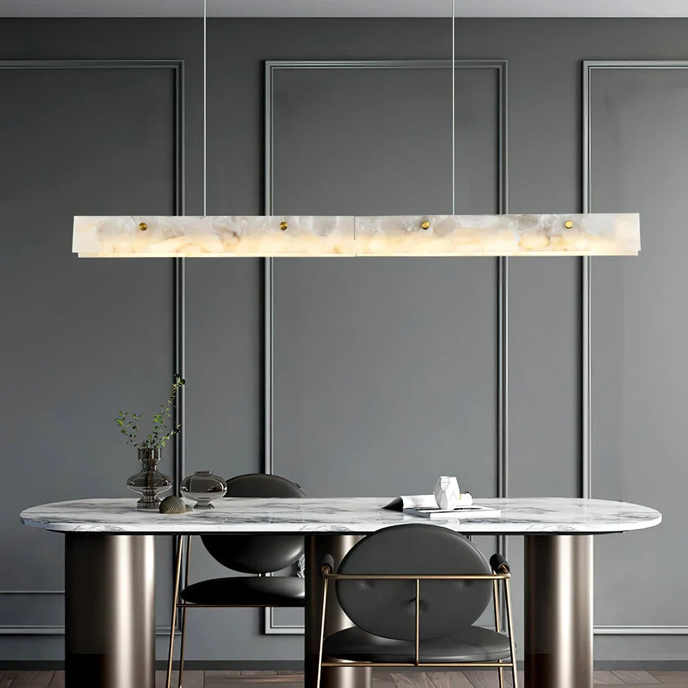 Linear Pendant Light in alabaster for Kitchen Island by AUVIELIGHT
