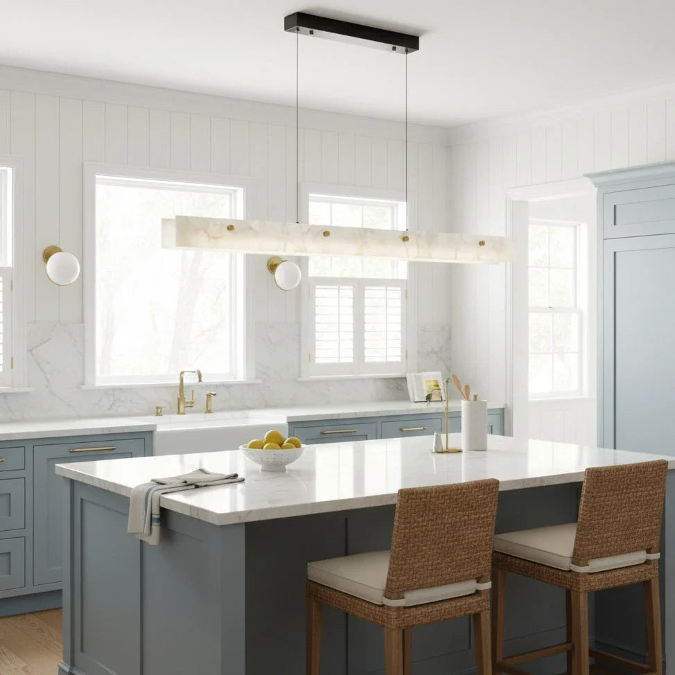 Linear Pendant Light in alabaster for Kitchen Island by AUVIELIGHT