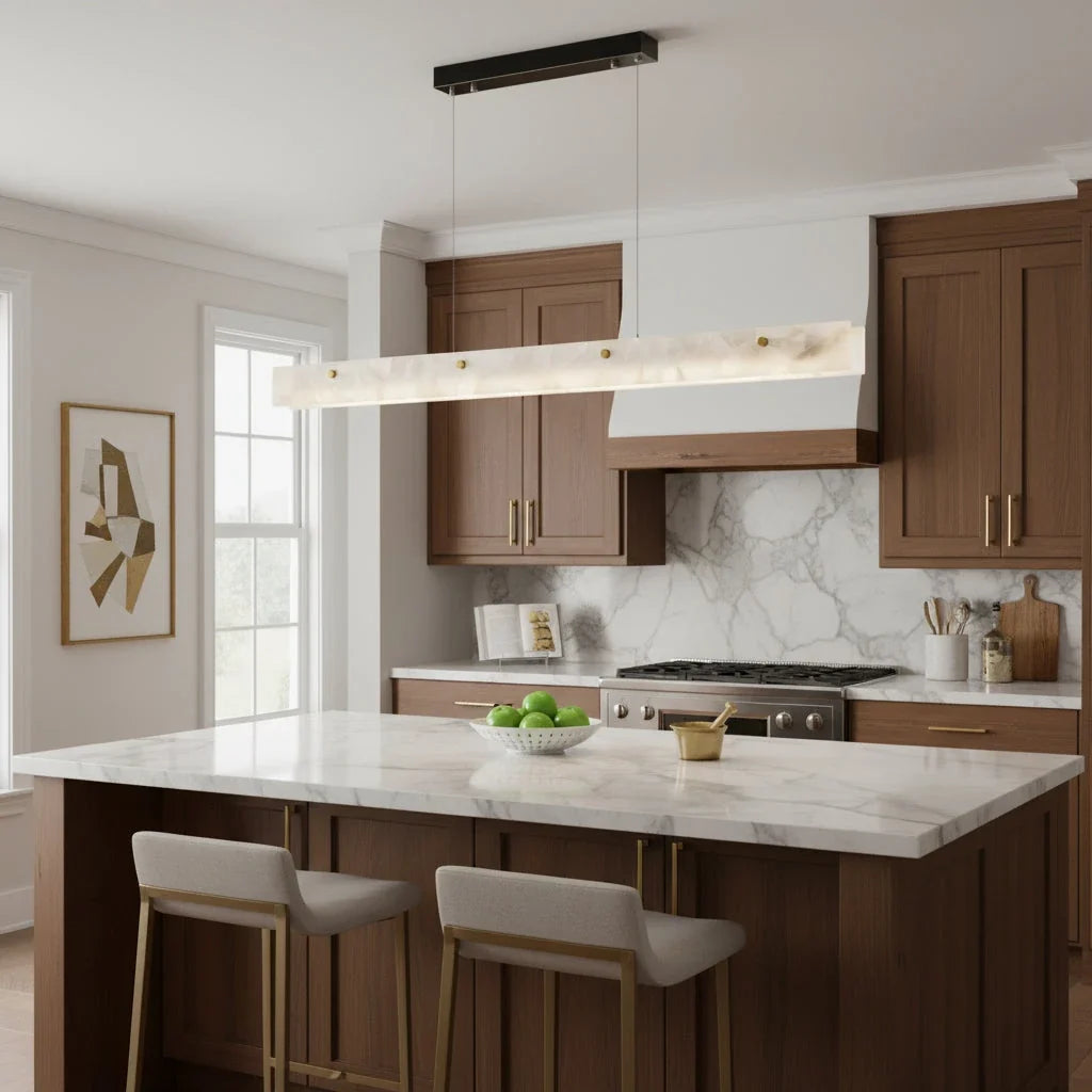 Linear Pendant Light in alabaster for Kitchen Island by AUVIELIGHT