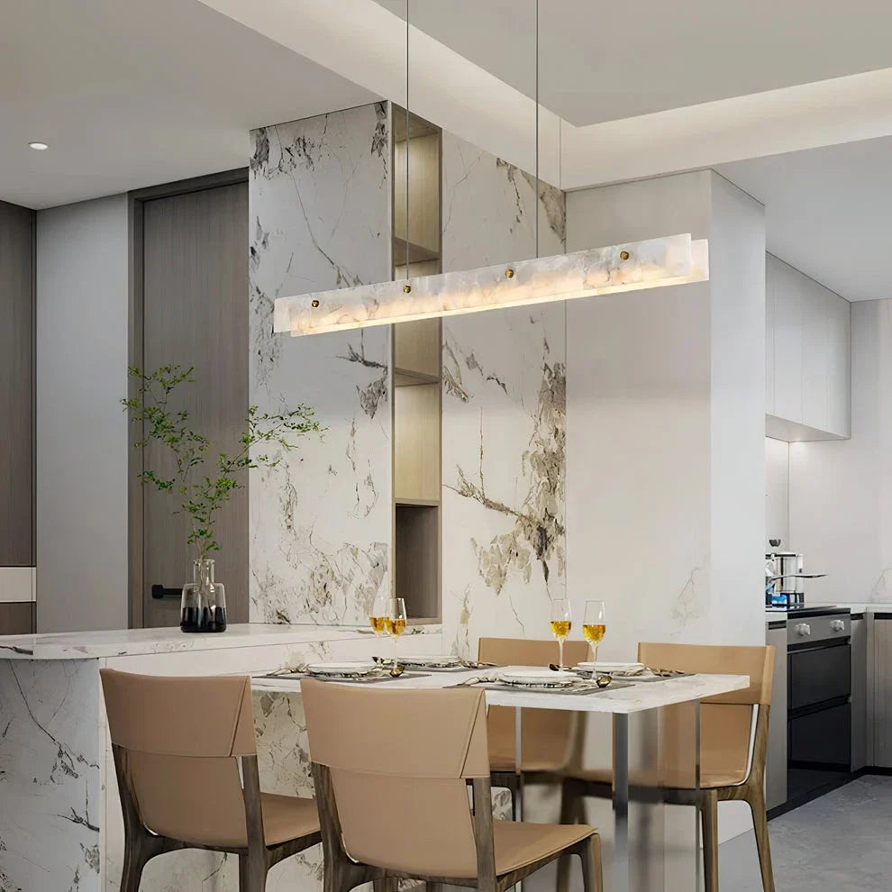 Linear Pendant Light in alabaster for Kitchen Island by AUVIELIGHT