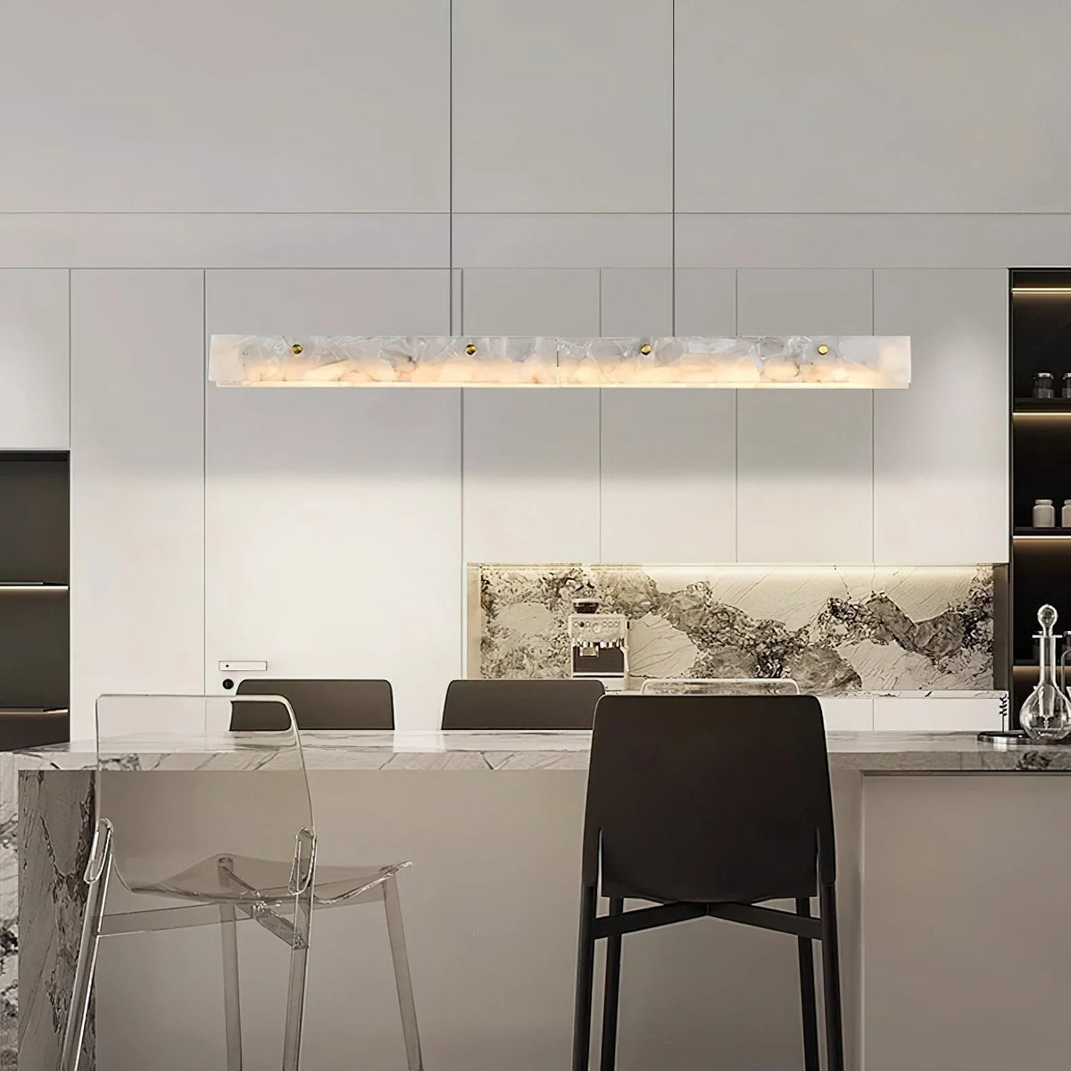 Linear Pendant Light in alabaster for Kitchen Island by AUVIELIGHT