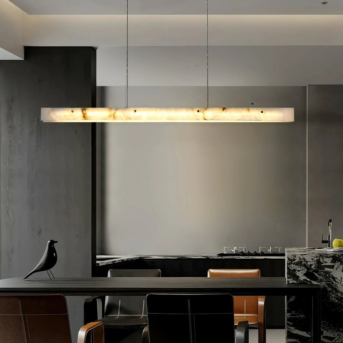 Linear Pendant Light in alabaster for Kitchen Island by AUVIELIGHT
