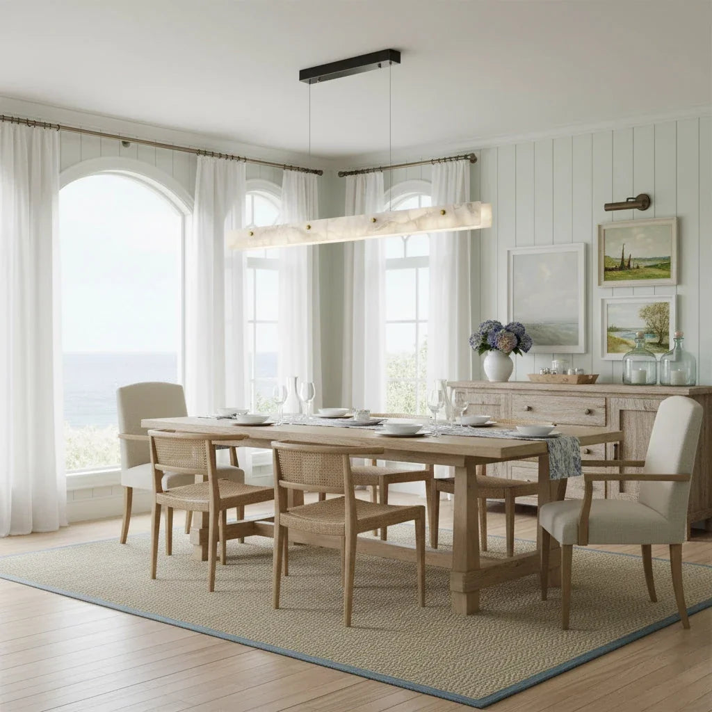 Linear Pendant Light in alabaster for Kitchen Island by AUVIELIGHT