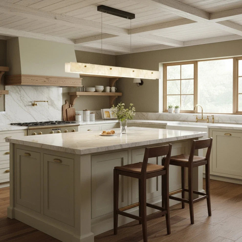 Linear Pendant Light in alabaster for Kitchen Island by AUVIELIGHT