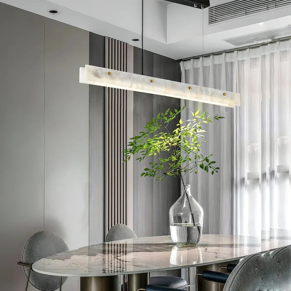 Linear Pendant Light in alabaster for Kitchen Island by AUVIELIGHT