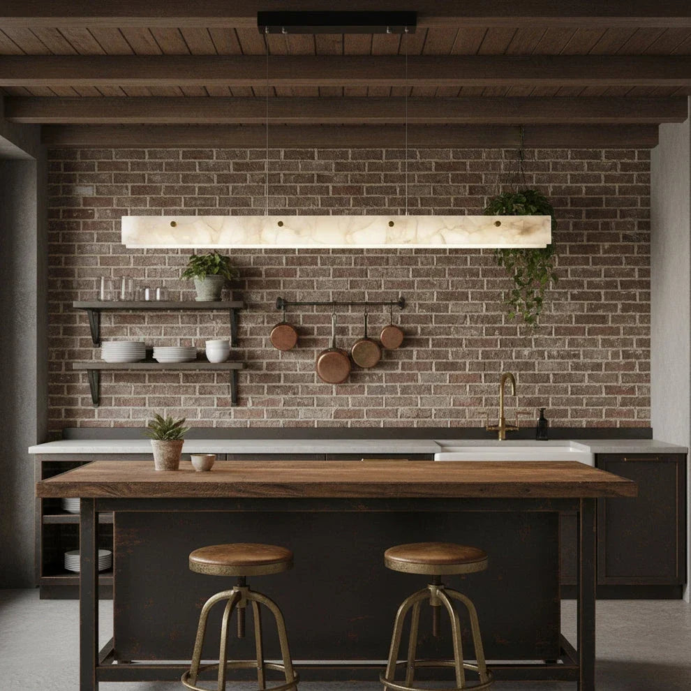 Linear Pendant Light in alabaster for Kitchen Island by AUVIELIGHT