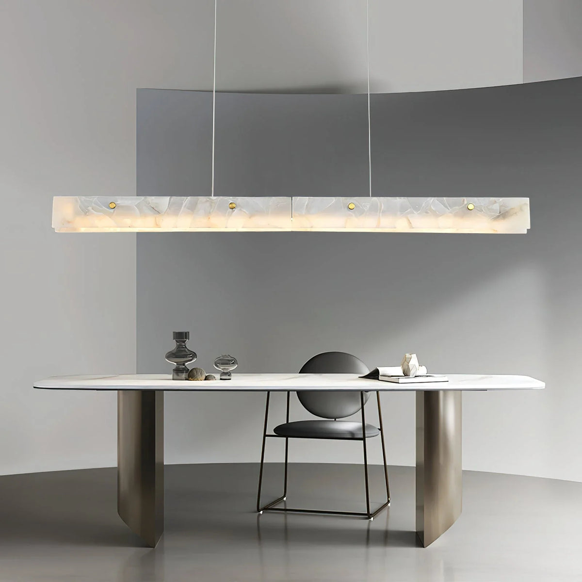 Linear Pendant Light in alabaster for Kitchen Island by AUVIELIGHT
