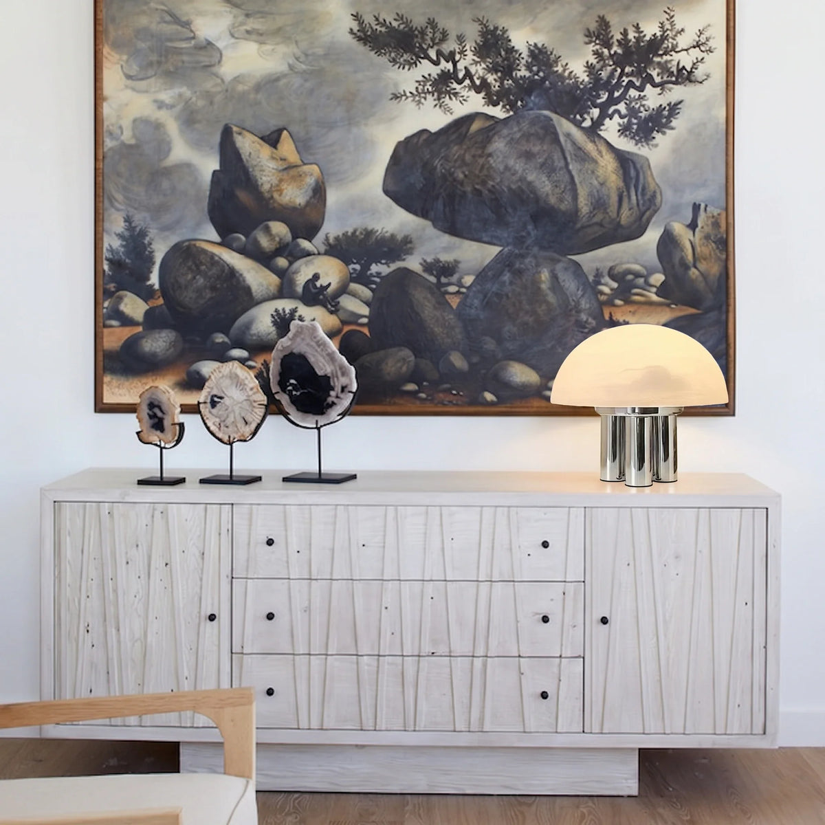 Mushroom Table Lamp in alabaster for Living Room by AUVIELIGHT