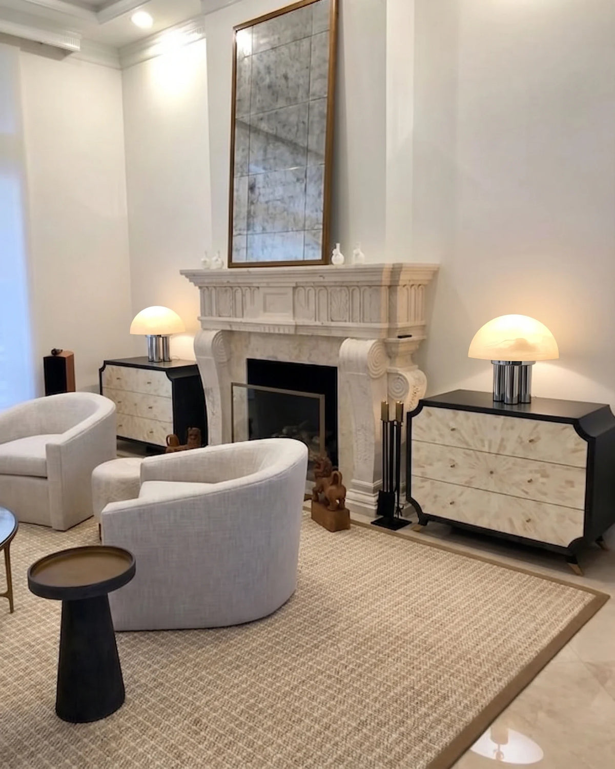 Mushroom Table Lamp in alabaster for Living Room by AUVIELIGHT