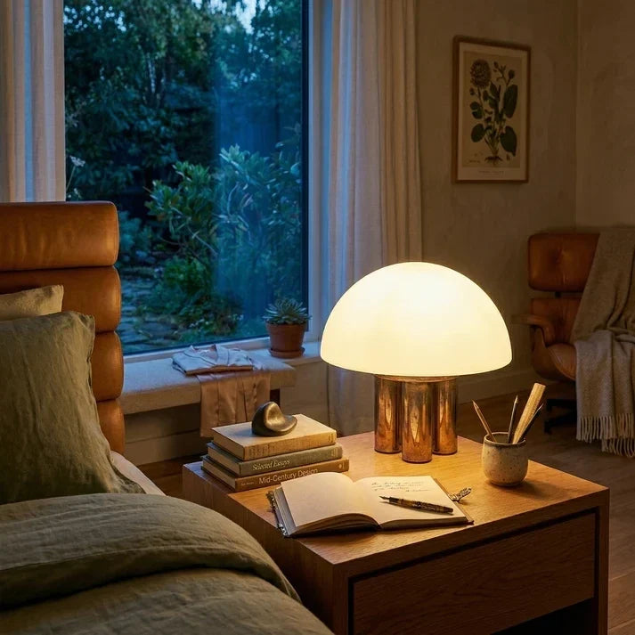 Mushroom Table Lamp in alabaster for Living Room by AUVIELIGHT