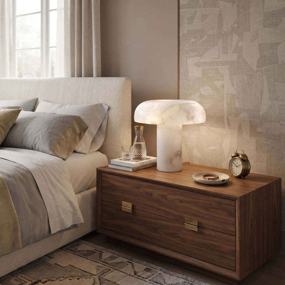 Mushroom Table Lamp in alabaster for Living Room by AUVIELIGHT
