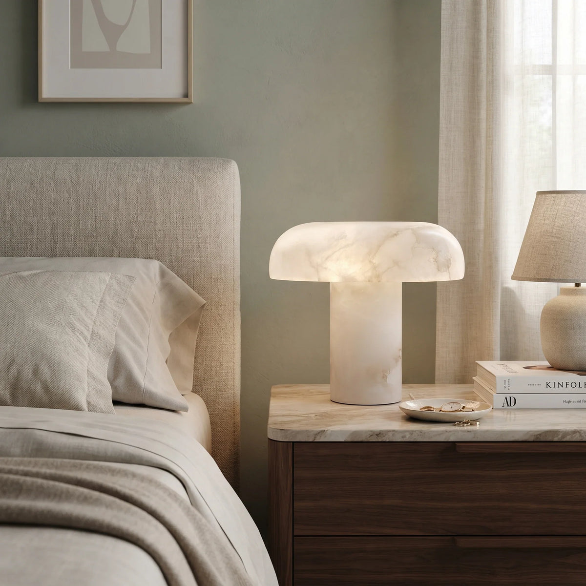 Mushroom Table Lamp in alabaster for Living Room by AUVIELIGHT