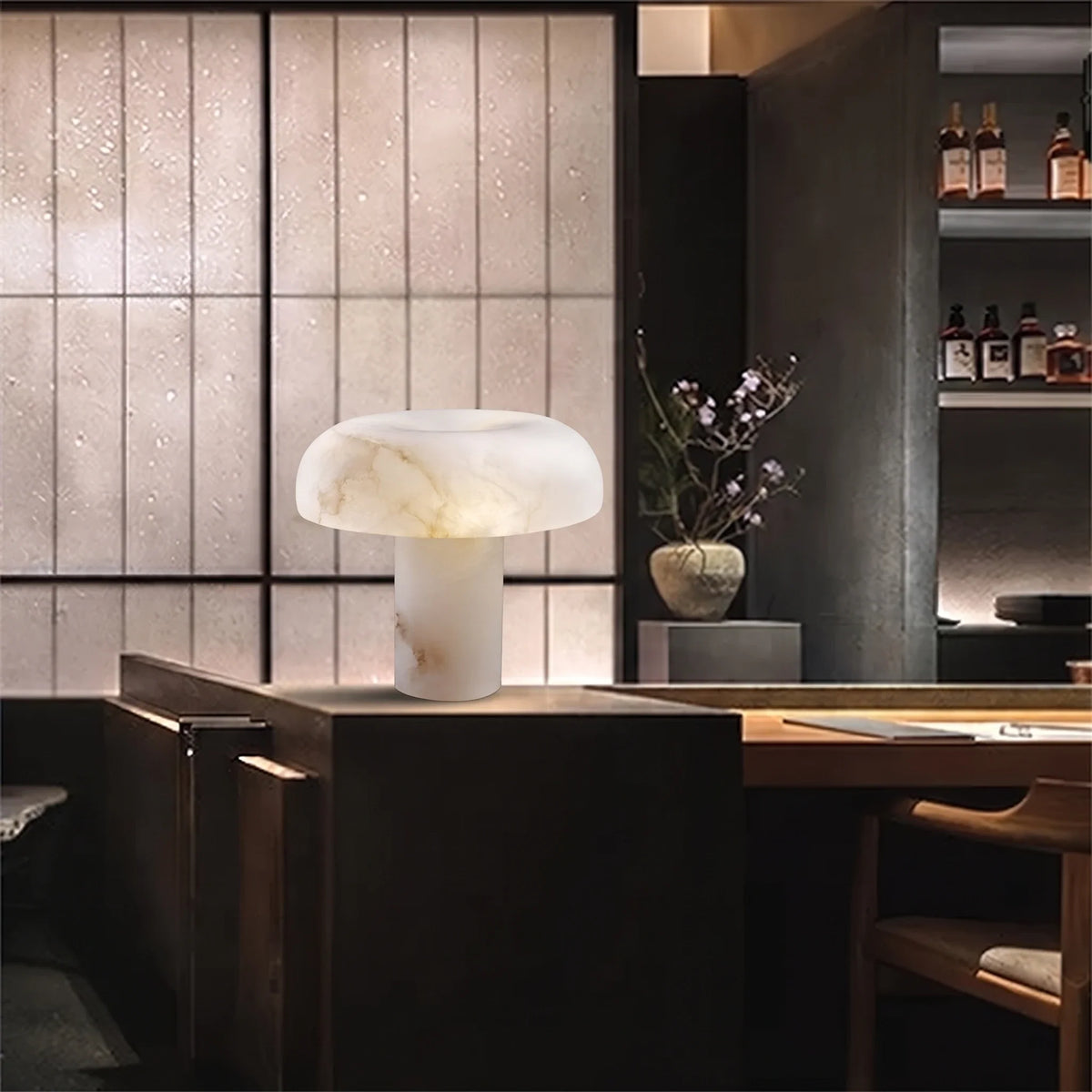 Mushroom Table Lamp in alabaster for Living Room by AUVIELIGHT