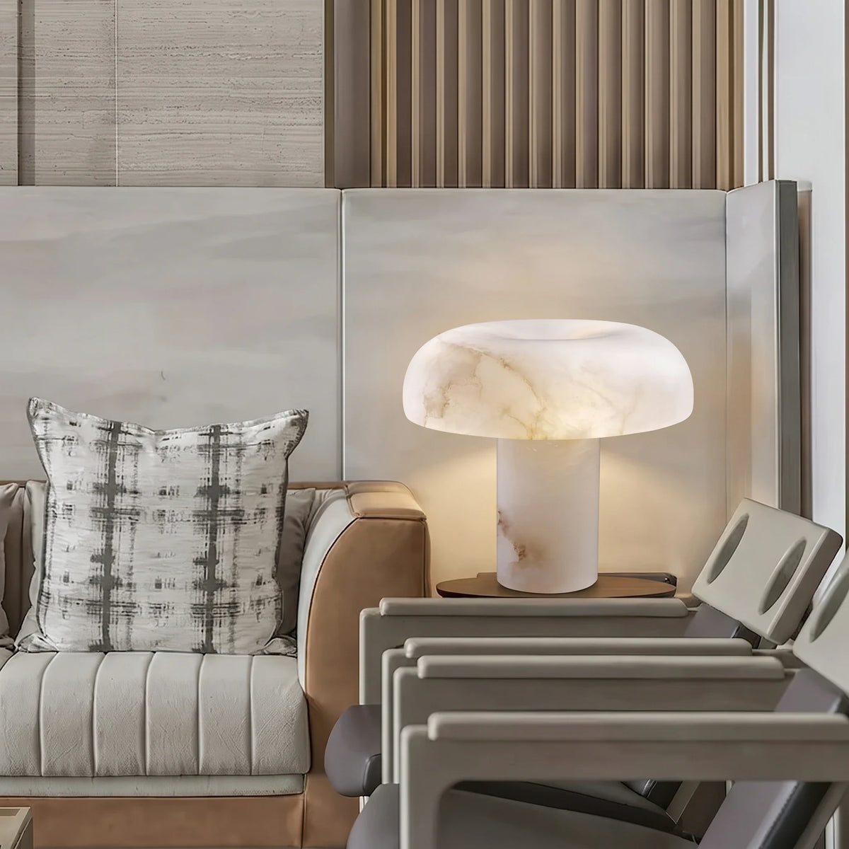 Mushroom Table Lamp in alabaster for Living Room by AUVIELIGHT