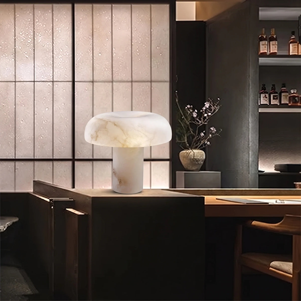 Mushroom Table Lamp in alabaster for Living Room by AUVIELIGHT