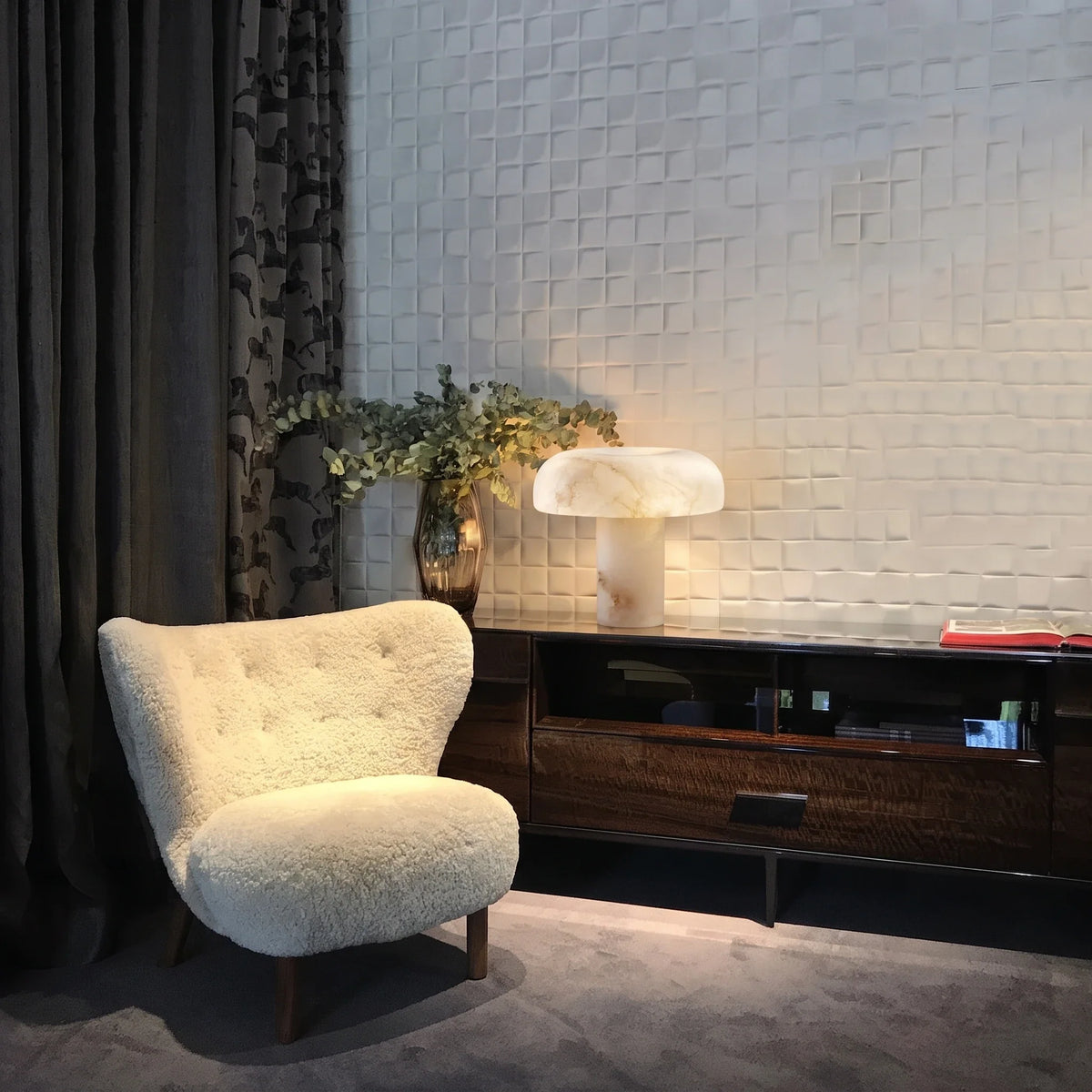 Mushroom Table Lamp in alabaster for Living Room by AUVIELIGHT
