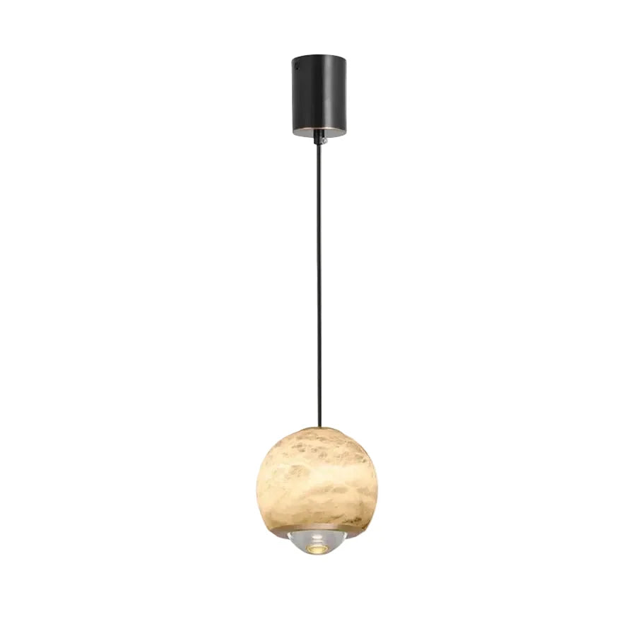 Orb Pendant Light in alabaster for Kitchen Island by AUVIELIGHT, Dia 12cm X H 15cm / ∅ 4.7″ X H 5.9″ / White Marble / Warm Light
