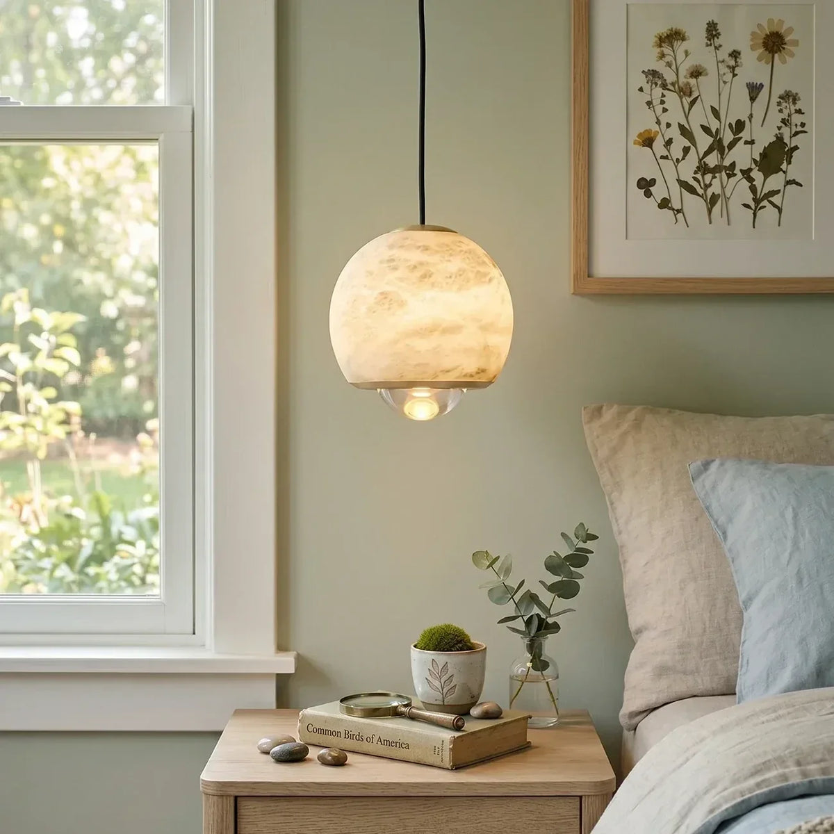 Orb Pendant Light in alabaster for Kitchen Island by AUVIELIGHT