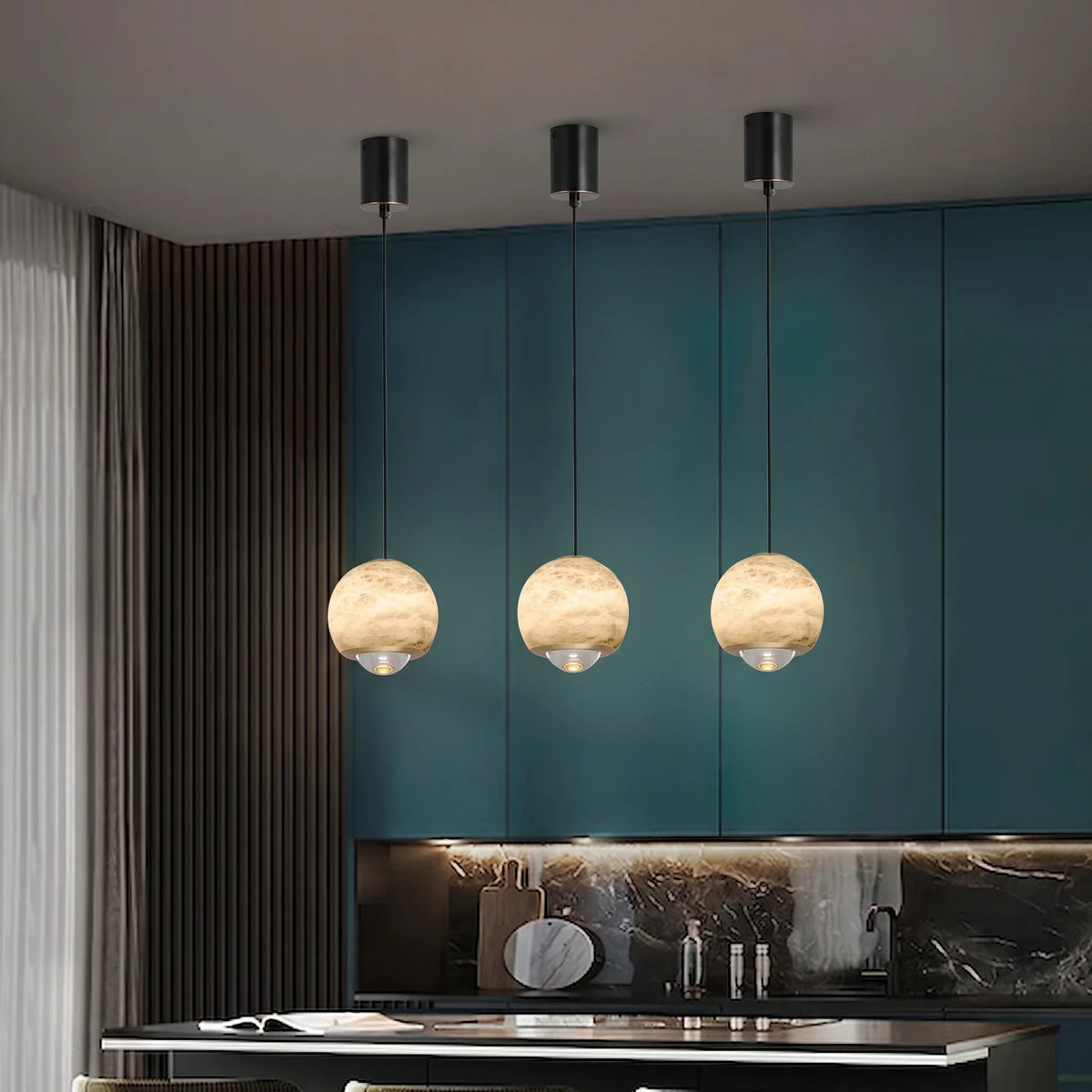 Orb Pendant Light in alabaster for Kitchen Island by AUVIELIGHT