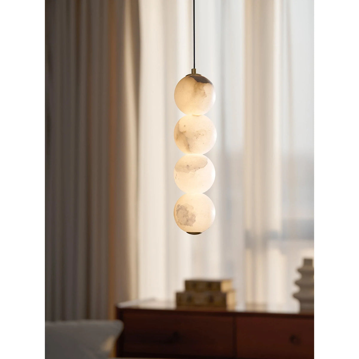 Orb Pendant Light in alabaster for Kitchen Island by AUVIELIGHT