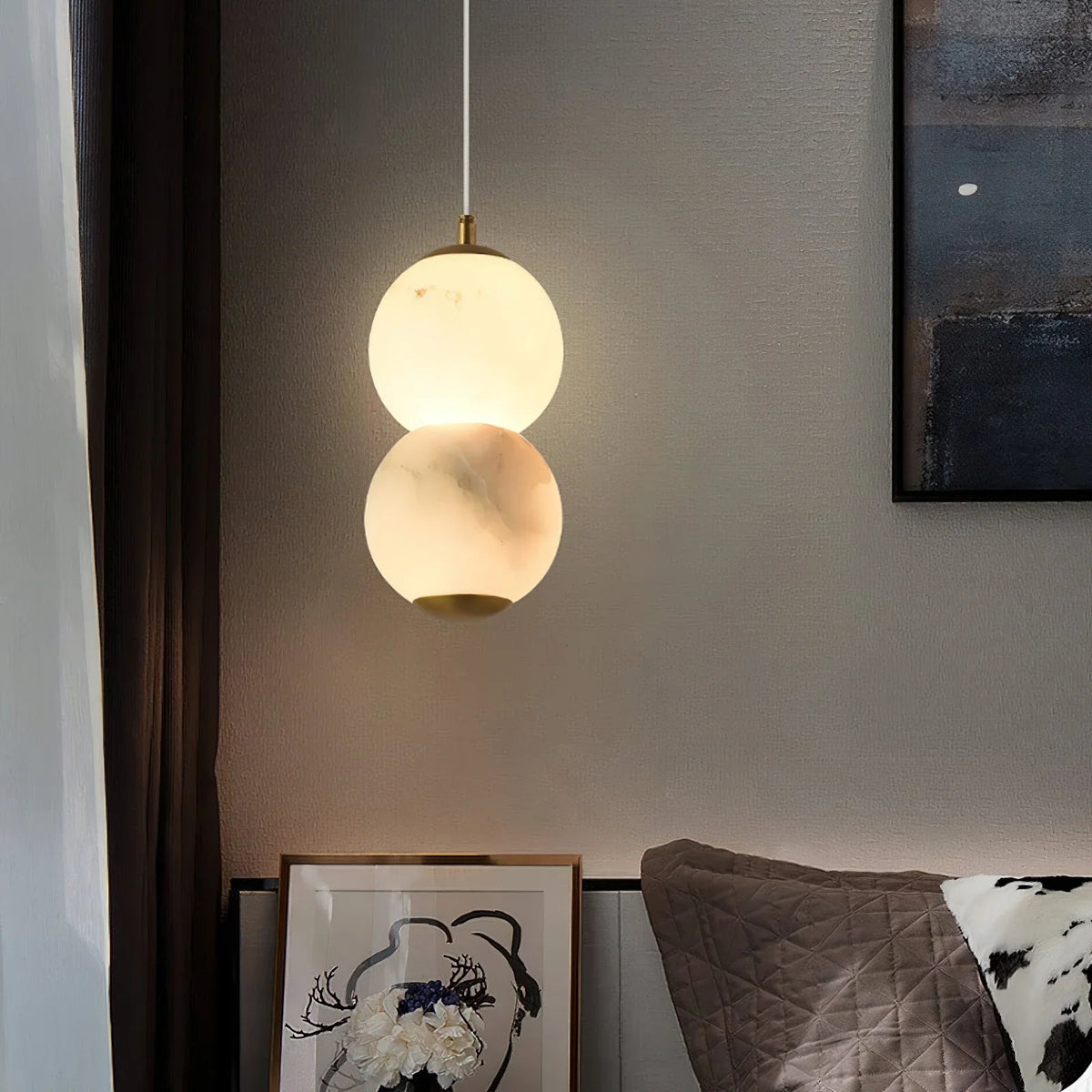Orb Pendant Light in alabaster for Kitchen Island by AUVIELIGHT