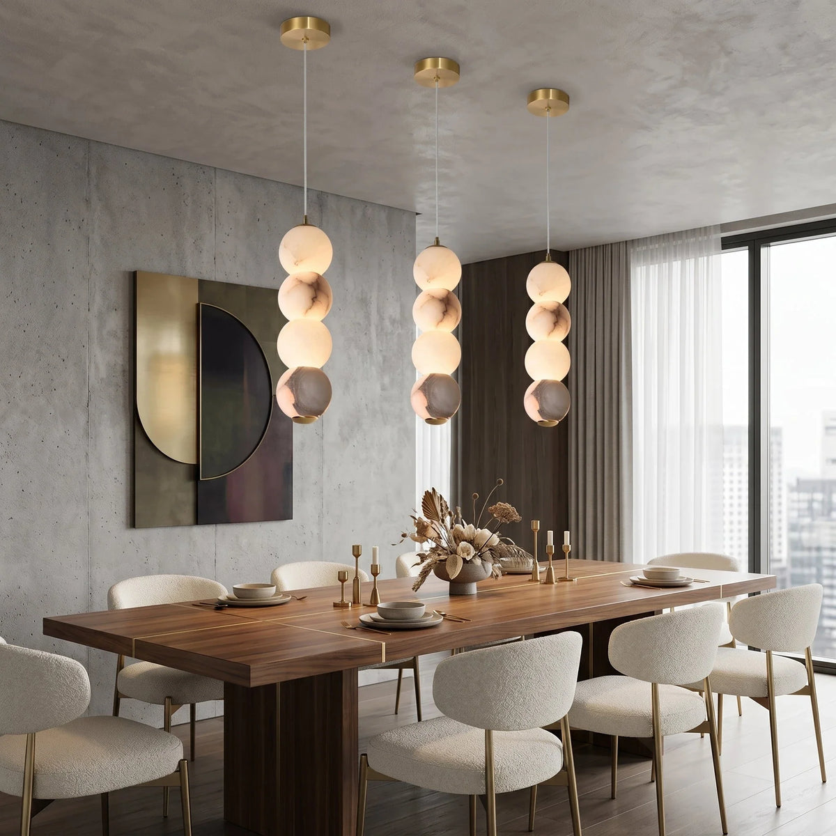 Orb Pendant Light in alabaster for Kitchen Island by AUVIELIGHT