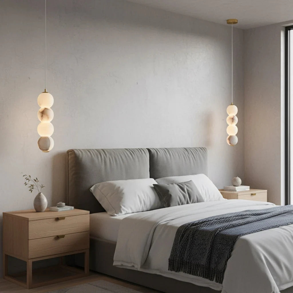 Orb Pendant Light in alabaster for Kitchen Island by AUVIELIGHT