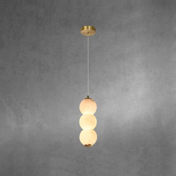Orb Pendant Light in alabaster for Kitchen Island by AUVIELIGHT, 3 heads D 12cm x H 30.5cm / ∅ 4.7″ x H 12″ / White / Warm Light