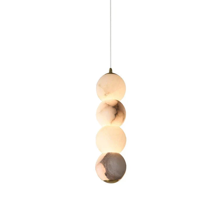 Orb Pendant Light in alabaster for Kitchen Island by AUVIELIGHT, 4 heads D 12cm x H 41cm / ∅ 4.7″ x H 16.1″ / White / Warm Light