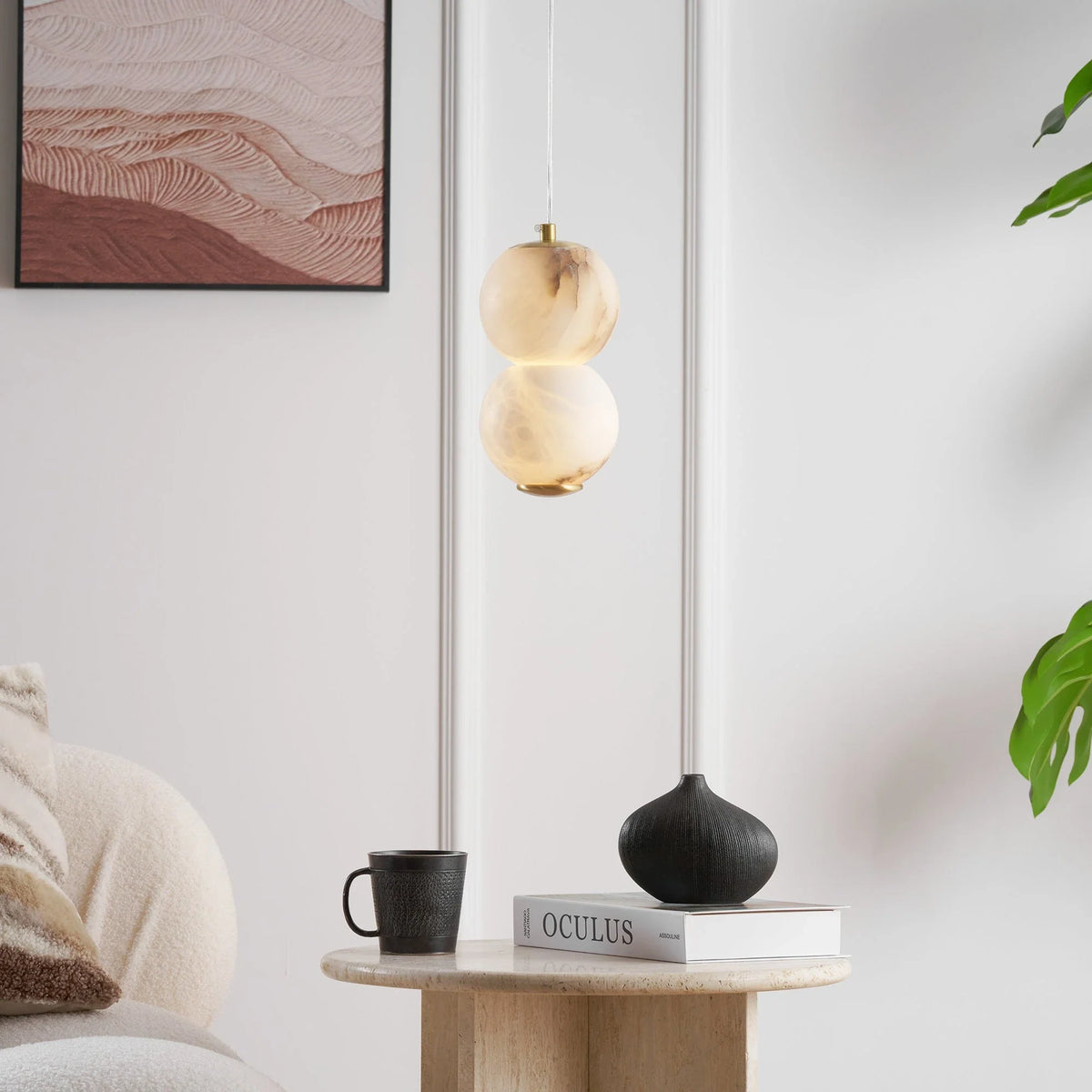 Orb Pendant Light in alabaster for Kitchen Island by AUVIELIGHT