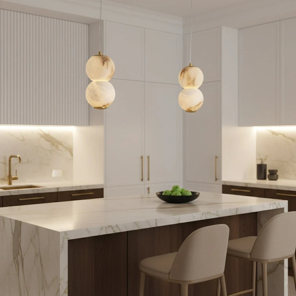 Orb Pendant Light in alabaster for Kitchen Island by AUVIELIGHT