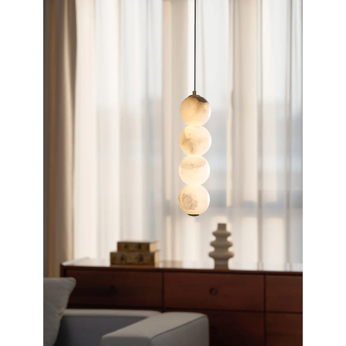 Orb Pendant Light in alabaster for Kitchen Island by AUVIELIGHT