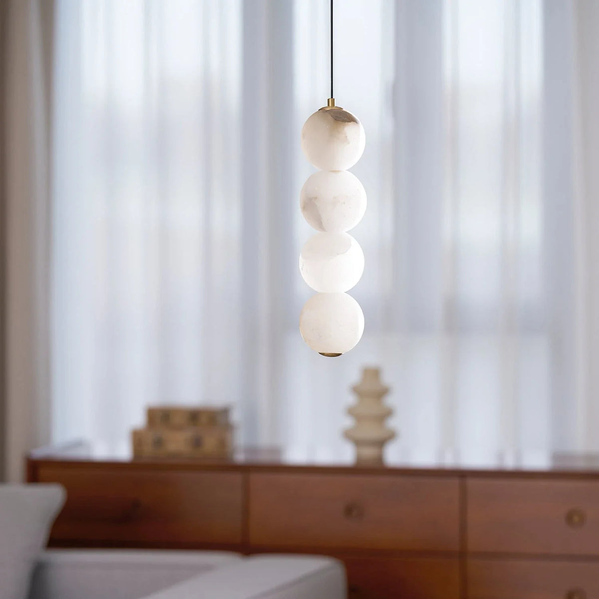 Orb Pendant Light in alabaster for Kitchen Island by AUVIELIGHT