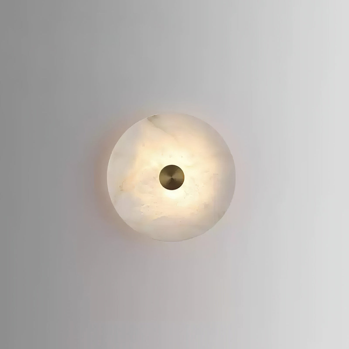 Platter Wall Sconce in alabaster for Hallway by AUVIELIGHT, Dia 9.8 x W 2.8" / Dia 25cm x W 7cm / Warm Light / Gold & White