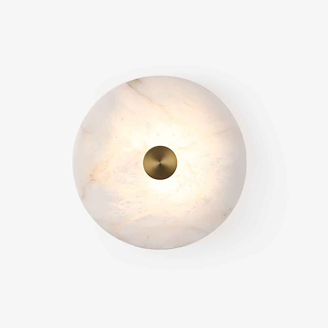 Platter Wall Sconce in alabaster for Hallway by AUVIELIGHT, Dia 13.8 x W 2.8" / Dia 35cm x W 7cm / Warm Light / Gold & White