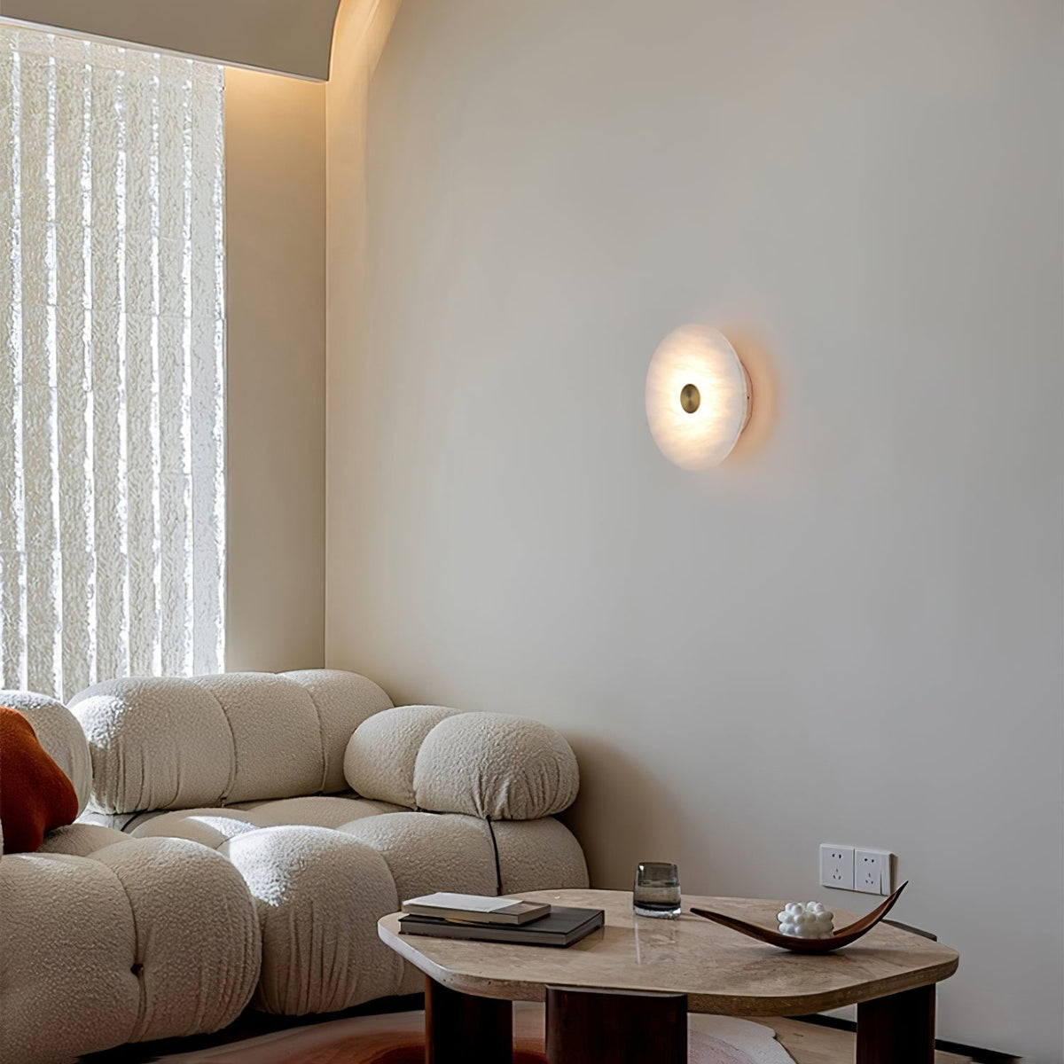 Platter Wall Sconce in alabaster for Hallway by AUVIELIGHT