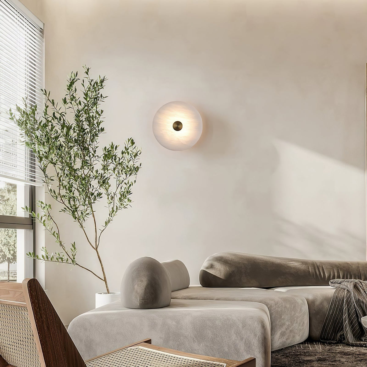 Platter Wall Sconce in alabaster for Hallway by AUVIELIGHT