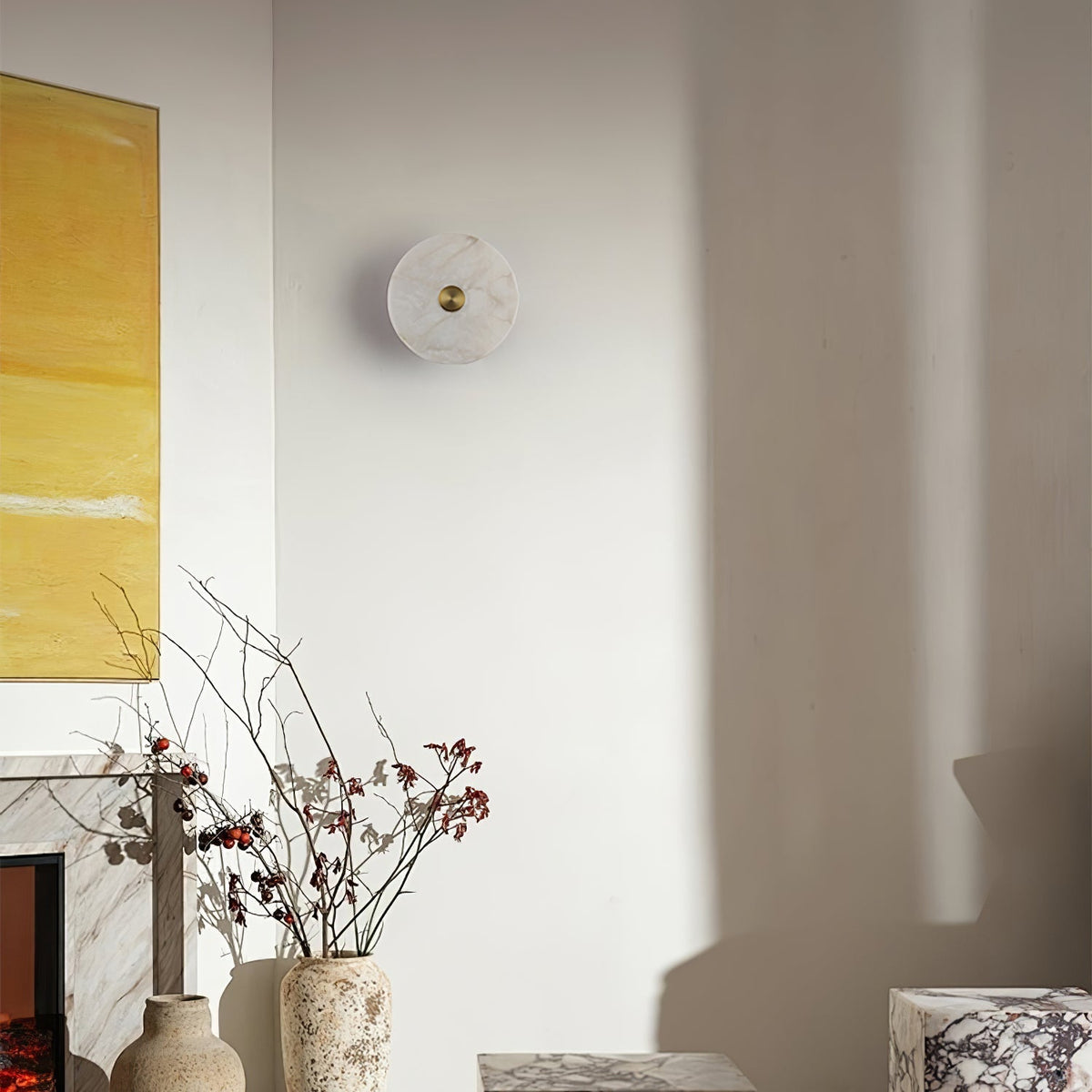 Platter Wall Sconce in alabaster for Hallway by AUVIELIGHT