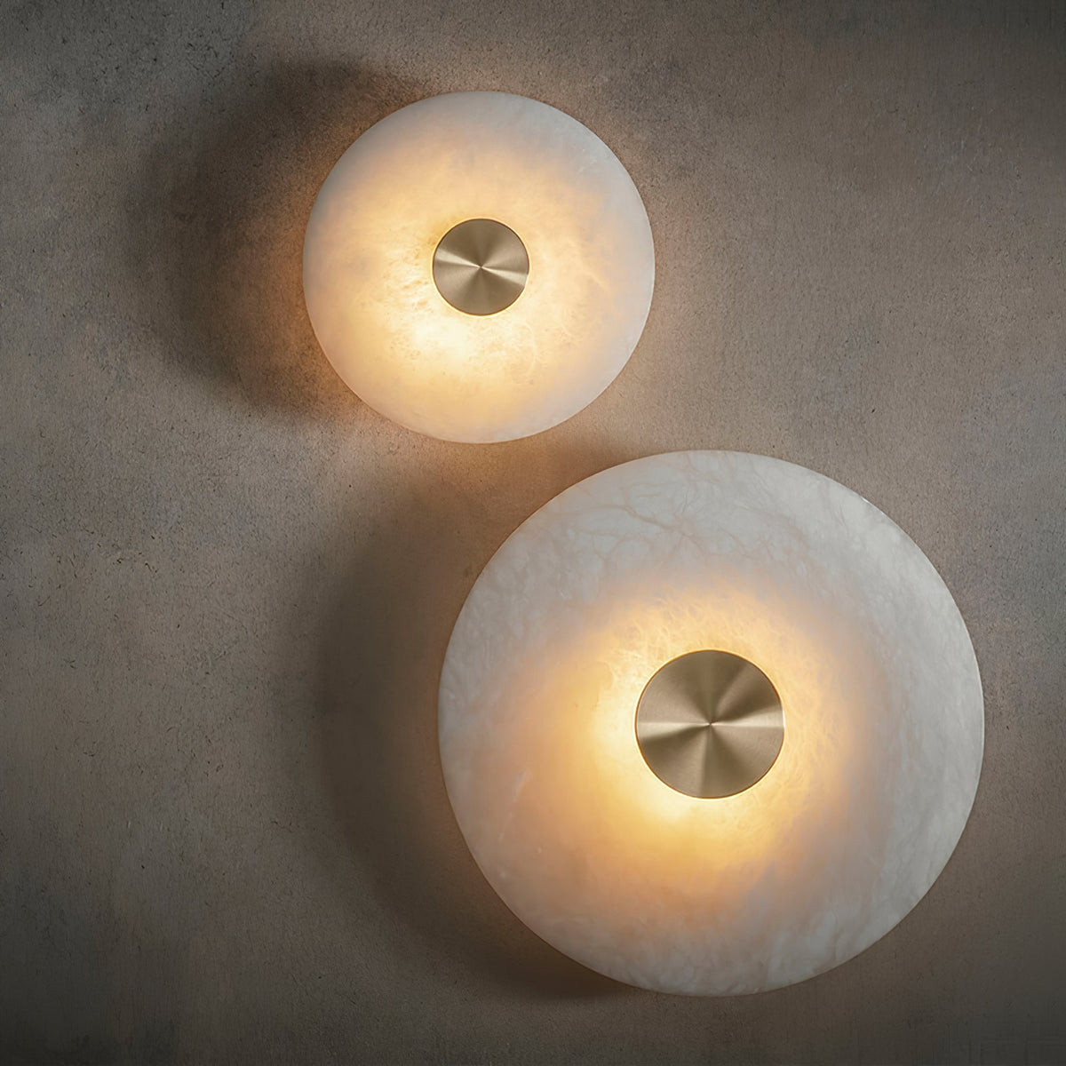 Platter Wall Sconce in alabaster for Hallway by AUVIELIGHT, 2-Litghts ∅ 7.9″+∅ 13.8″ / Dia 20cm+Dia 35cm / Warm Light / Gold & White