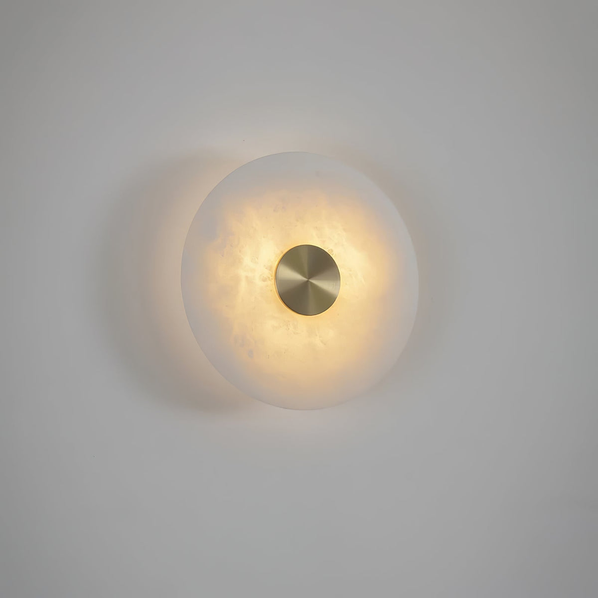 Platter Wall Sconce in alabaster for Hallway by AUVIELIGHT, Dia 11.8 x W 2.8" / Dia 30cm x W 7cm / Warm Light / Gold & White